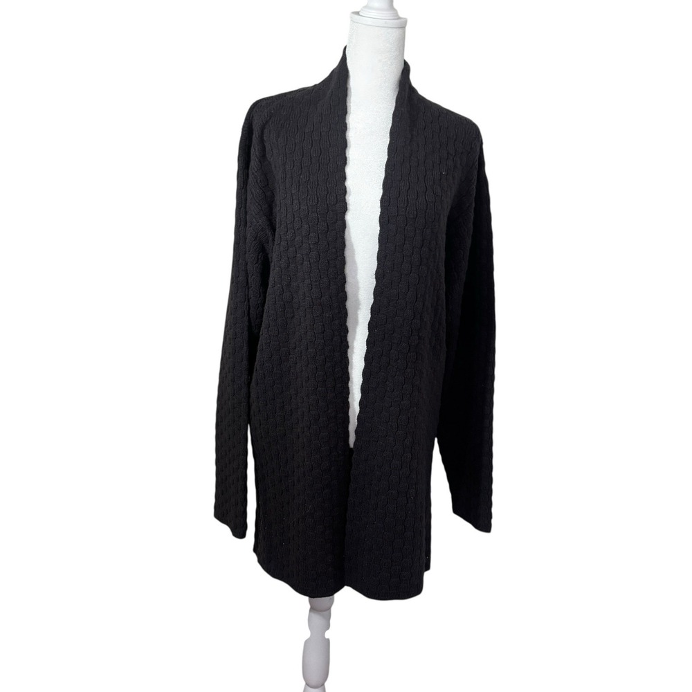 Eileen Fisher Gray Open Front‎ Cardigan Lambswool Large Scalloped Edges